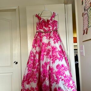 Off shoulder white and pink dress full